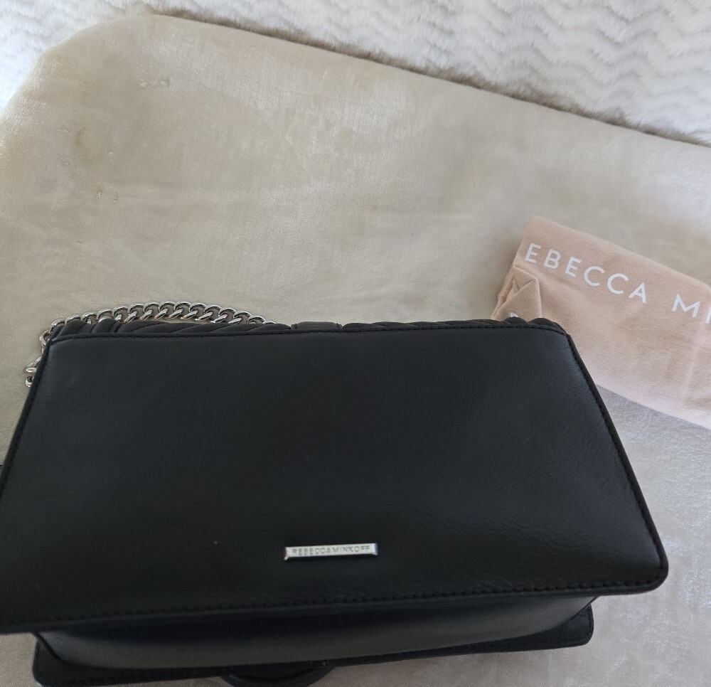 NWT Rebecca Minkoff Black Quilted Leather Crossbody with Silver Chain - Picture 6 of 9